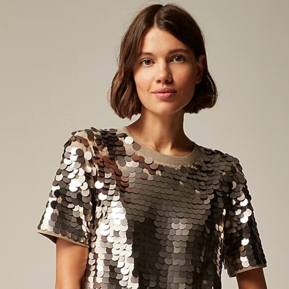 J. Crew Collection Sequin-Embellished T-Shirt Women's Size Small 100% Cotton NWT - Picture 1 of 12